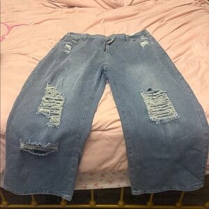 Distressed Blue Wide Leg Jeans